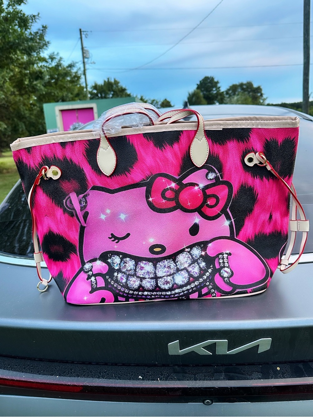 Hot Pink Leopard Print Hello Kitty Tote Bag
